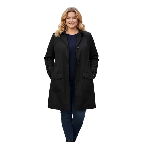 Talbots Classic Trench Coat Plus 2X  Minimalist Luxury Black Outerwear Timeless - Picture 1 of 9